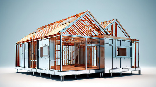 铁焊接框架移动房屋的 3d 插图