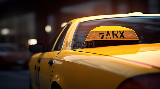 带有 3d 渲染出租车标志的黄色出租车帽