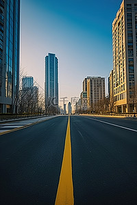 漓江三星船背景图片_高楼之间空荡荡的道路，有蓝线