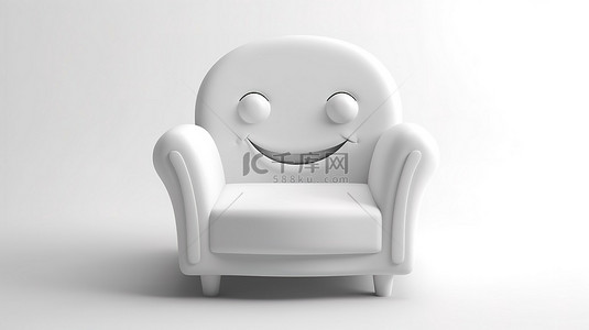 迷人的粘土风格椅子，带有小孩的白色微笑，在白色背景上以 3D 渲染