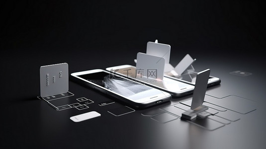 一个简单的智能手机的 3d 渲染，具有信用卡资金和在线购物的财务规划功能