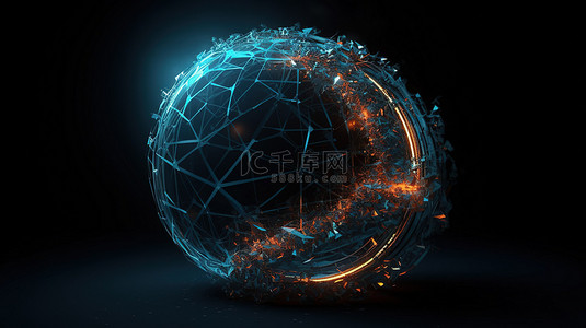 以 3d 球体为中心的抽象粒子形式动态技术渲染背景