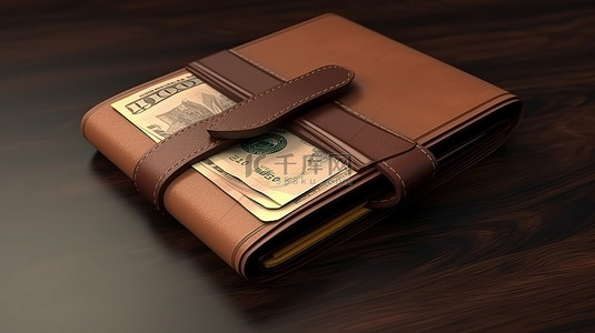 棕色的钱包背景图片_充满现金的棕色钱包，以 3D 渲染图像描绘金融交易概念