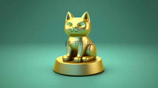 金猫背景图片_潮水绿色背景上的福尔图纳金猫徽章 3D 渲染的社交媒体图标，以猫为特色