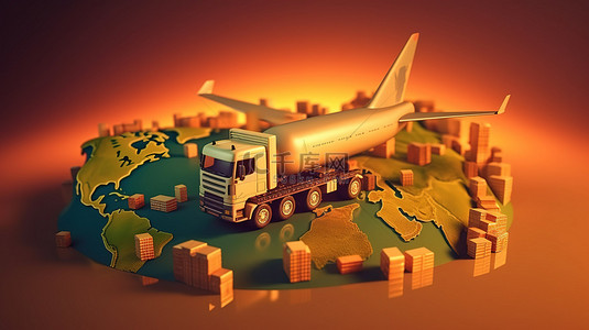国际物流车背景图片_国际航运和货运的三维描绘