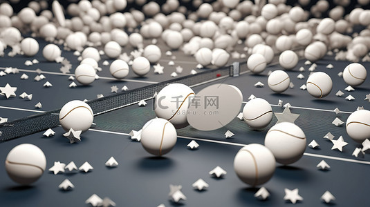 匹配海报背景图片_乒乓球海报设计 3D 插图中大量白色乒乓球和球拍