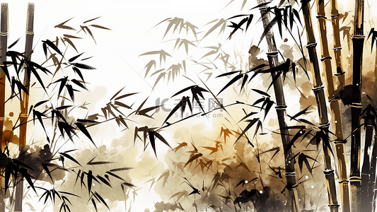 中国水墨风植物背景图片_竹子插画背景