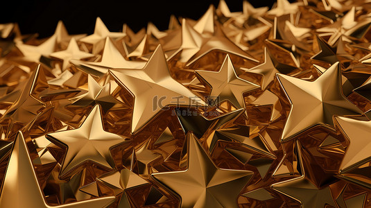 装饰金纸背景图片_在 3d 渲染中装饰有星星装饰的金色纸