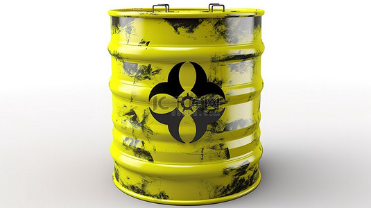 废物危险背景图片_在装有有毒废物的桶的白色 3D 渲染器上隔离