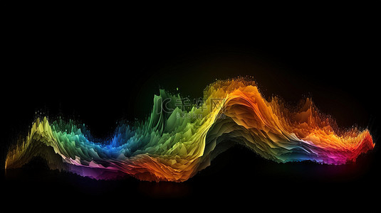 具有 3D 渲染的彩虹色数字粒子设计
