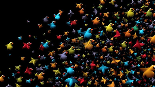 鸟图片卡通背景图片_卡通鸟和眩晕星星的 3D 渲染图片在黑色背景上产生效果