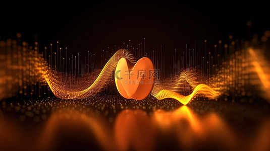带有心跳的抽象橙色音频波 3D 渲染背景