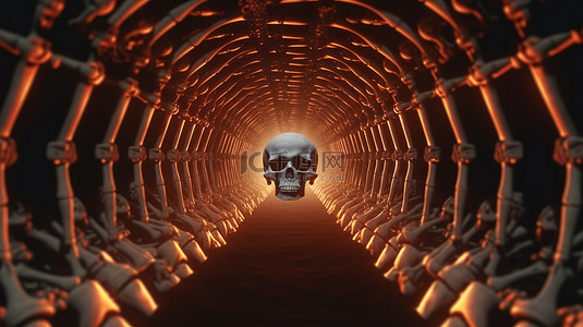 陵园墓地背景图片_万圣节骷髅隧道的怪异 3D 再现