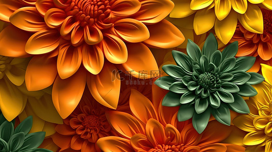 花卉壁纸图案的无缝 3d 插图
