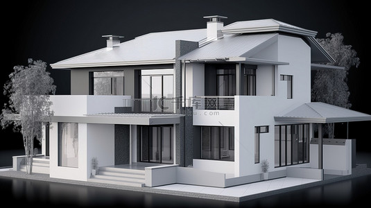 房屋插画背景图片_3d 渲染中房屋模型的插图