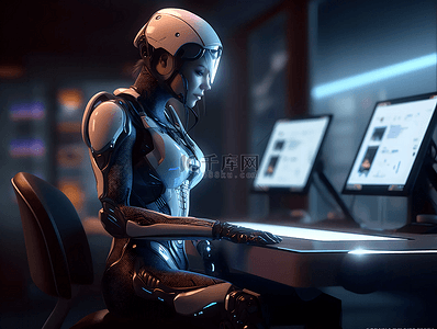 智能数码背景图片_仿生女性机器人大数据网络科技广告背景