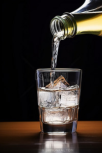 装有水的杯子背景图片_将水倒入装有冰块的玻璃瓶中