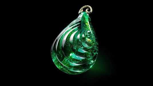 令人惊叹的梨形吊坠的 3D 渲染，带有旋转的祖母绿色调和珠子装饰