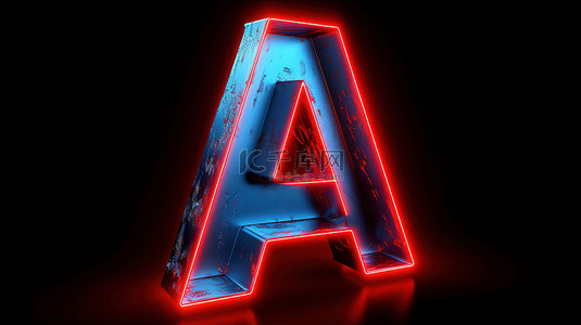 蓝色字母用 3D 渲染的霓虹灯红色大写字母 a 照亮