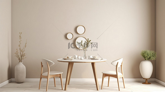 双人对战背景图片_当代用餐空间室内设计概念圆形桌子和双人座位由裸墙 3D 模型