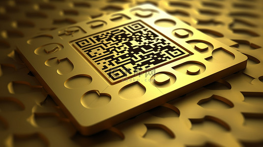 哑光金色 QR 代码板，带有金色符号 ​​3D 渲染社交媒体图标