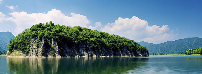 偏僻背景图片_偏僻地区水面上的树木和山脉