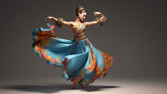 舞蹈模特背景图片_3D 呈现的精致东方舞者