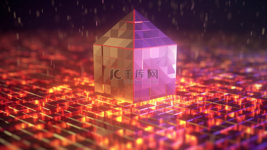 立方体的背景图片_具有像素化抽象背景和代表加密货币概念的以太坊徽标的立方体的 3D 插图