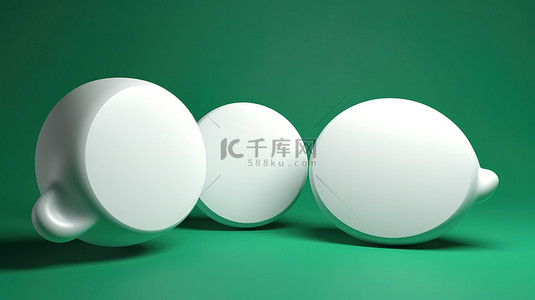 绿色气泡框背景图片_绿色垂直背景与孤立的 3d 白色气泡