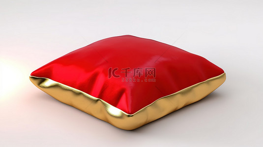 白色背景下 3d 渲染的红色枕头上的金色电视