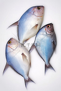 三条鱼放在白色表面上
