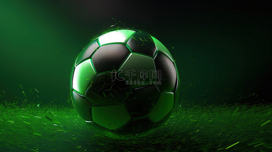 充满活力的绿色背景下足球的 3d 足球渲染图