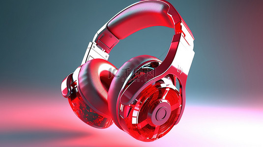 声音红色背景图片_充满活力的红色耳机渲染的 3D 图像，带来身临其境的音乐体验