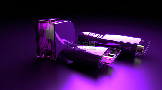 usb图标背景图片_具有协调背景的紫色 3d 闪存盘图标