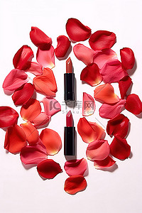 红色玫瑰红色玫瑰背景图片_多种颜色的口红，周围环绕着一圈红色花瓣