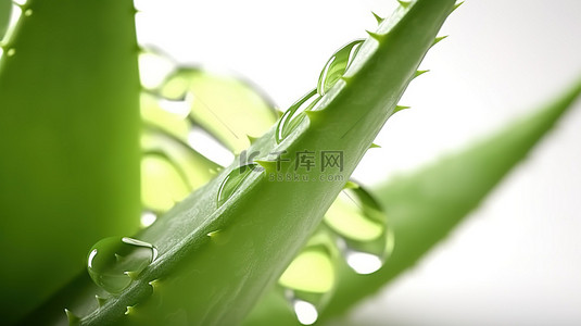植物多肉背景背景图片_宏观 3D 渲染中的芦荟在白色背景水平横幅上与绿色植物