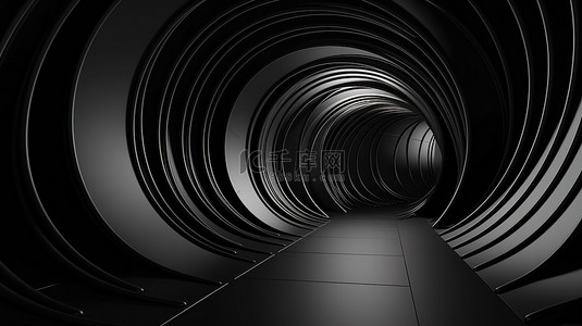 3D 渲染中的抽象黑板漩涡扭曲隧道墙壁艺术