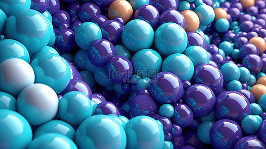 背景丰富背景图片_各种蓝色和紫色抽象球体的充满活力的 3D 渲染