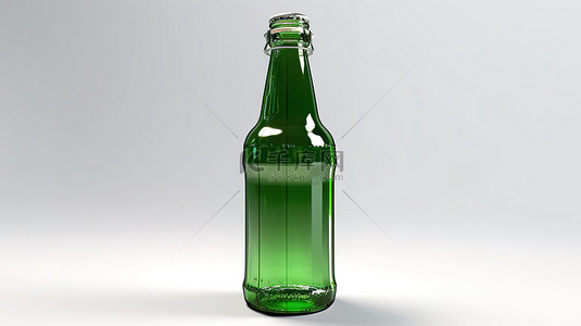 绿色背景啤酒背景图片_白色背景与绿色啤酒瓶的 3d 渲染