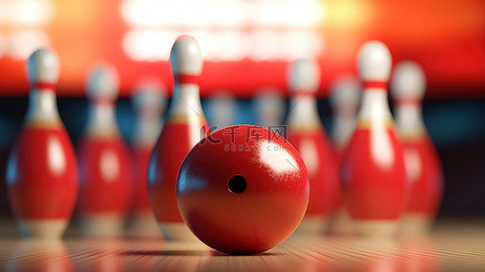 红队队长背景图片_远处前景中的红色保龄球的充满活力的 3D 插图