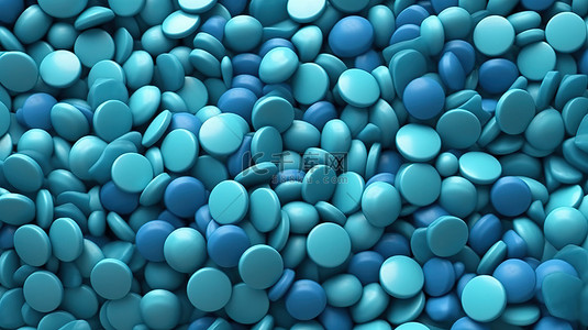 彩色糖果背景上的蓝色糖果口香糖 3D 插图，带有一丝薄荷味