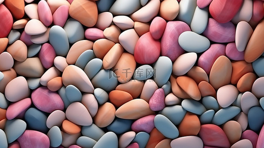 华丽的卵石图案背景与鲜艳的色彩 3D 渲染