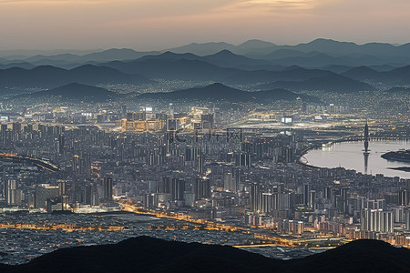 探店达人背景图片_从地平线看韩国首尔