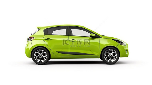车展背景图片_白色隔离背景下城市地区绿色掀背式高档汽车的 3D 插图