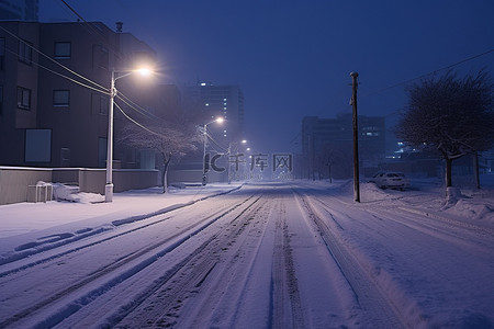 雪背景图片_夜晚被雪覆盖的街道