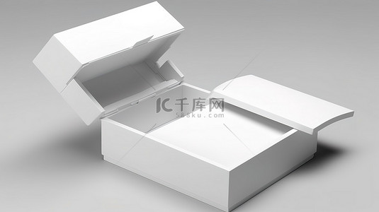 铰链盖打开的白色盒子的 3D 渲染