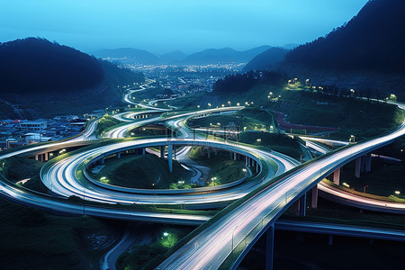 长城背景图片_夜间有许多车道的高速公路