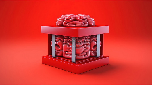 3d 红色背景的创新礼品创意大脑填充礼盒