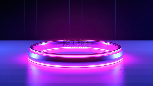 主题蓝背景图片_3D渲染全息讲台圆显示，具有粉色和蓝色光效果紫色弧形主题