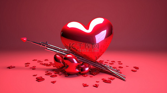 爱情丘比特之箭背景图片_丘比特之箭刺穿心脏的 3d 渲染